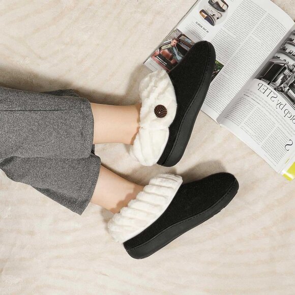 Women's Cozy Wool Memory Foam Slippers with Fuzzy Faux Fur Collar - Size 10 - Picture 2 of 7